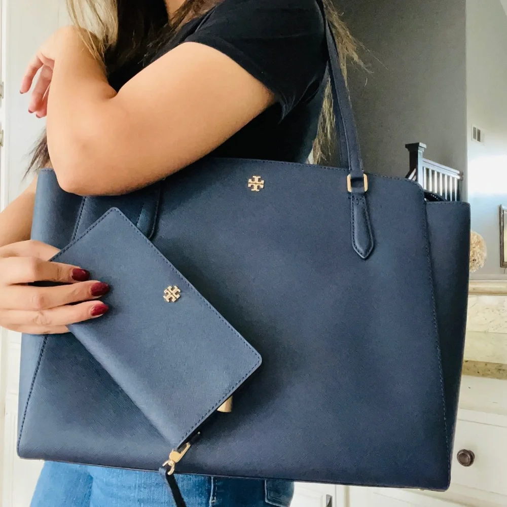 New💙 Tory Burch Emerson top zipper tote & matching wallet - Picture 1 of 12